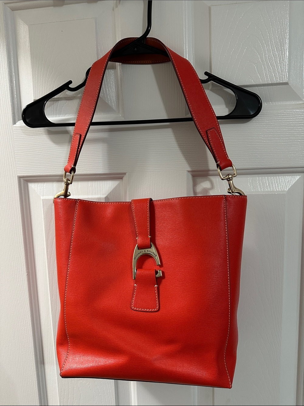 Dooney & Bourke Red Leather Shoulder Bag with Gold-Tone Accent